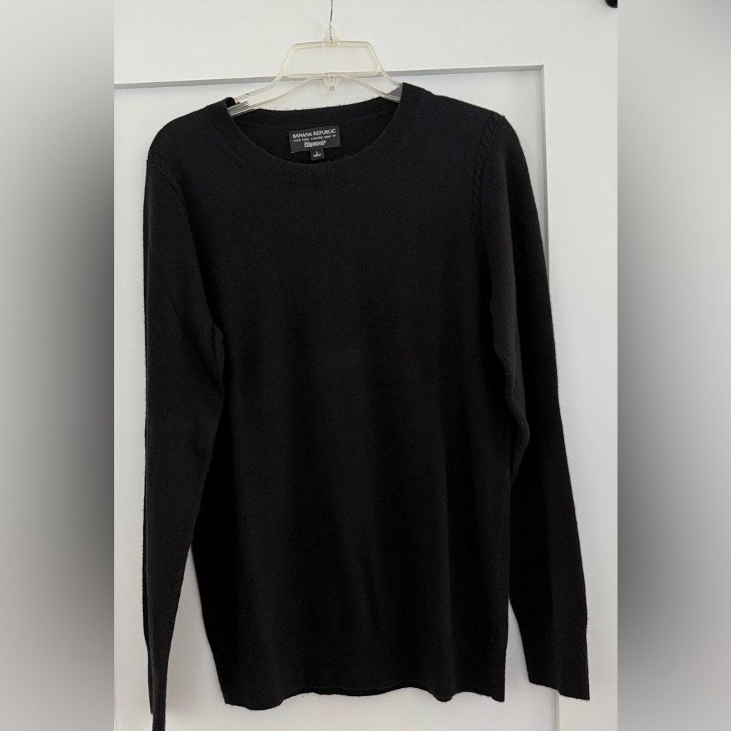 Banana Republic Black Merino Wool Blend Sweater W/ Braid Accents